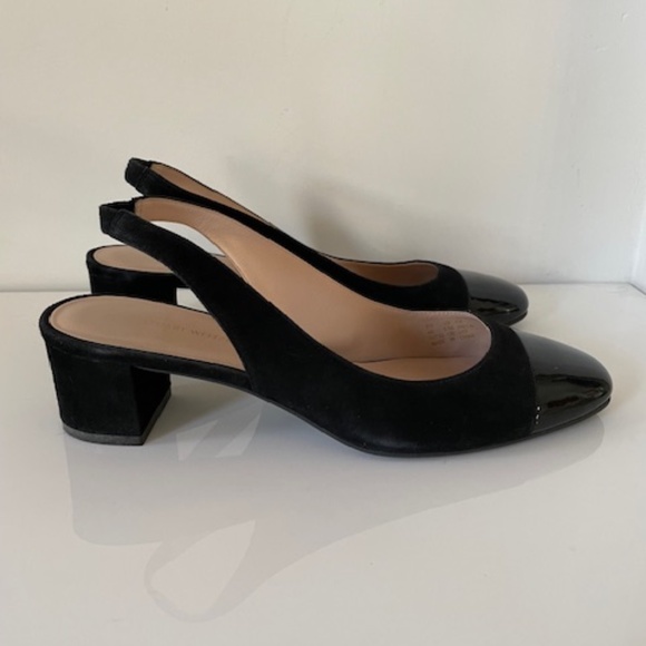 Stuart Weitzman Addy Suede and Patent Slingback Pumps - Picture 4 of 11